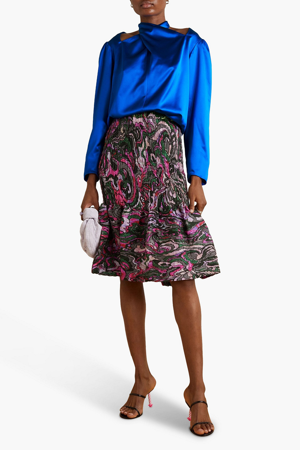 Shop Dries Van Noten Cutout Silk-satin Blouse In Bright Blue