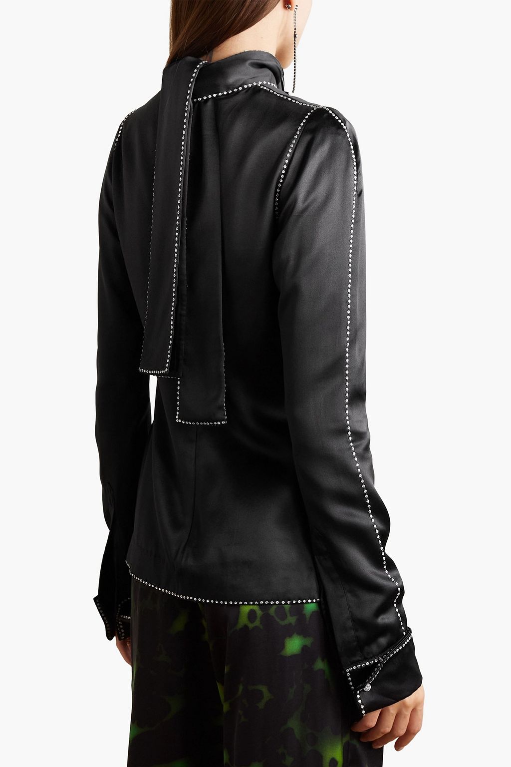 DRIES VAN NOTEN Tie-detailed crystal-embellished silk-satin blouse
