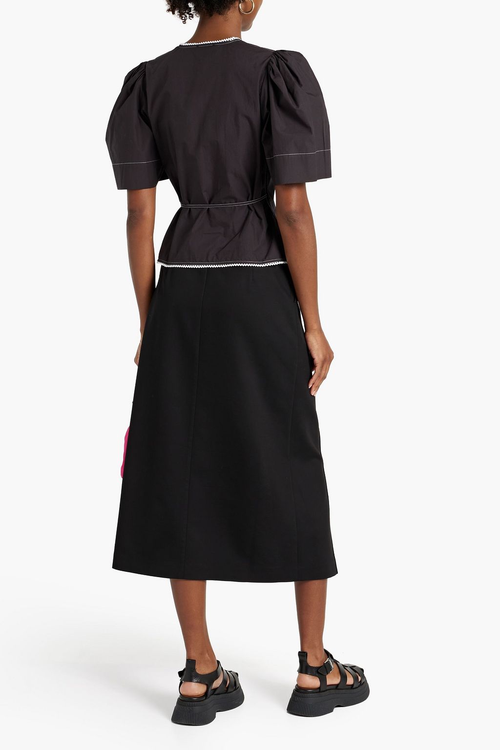 GANNI Picot-trimmed cotton-poplin wrap top
