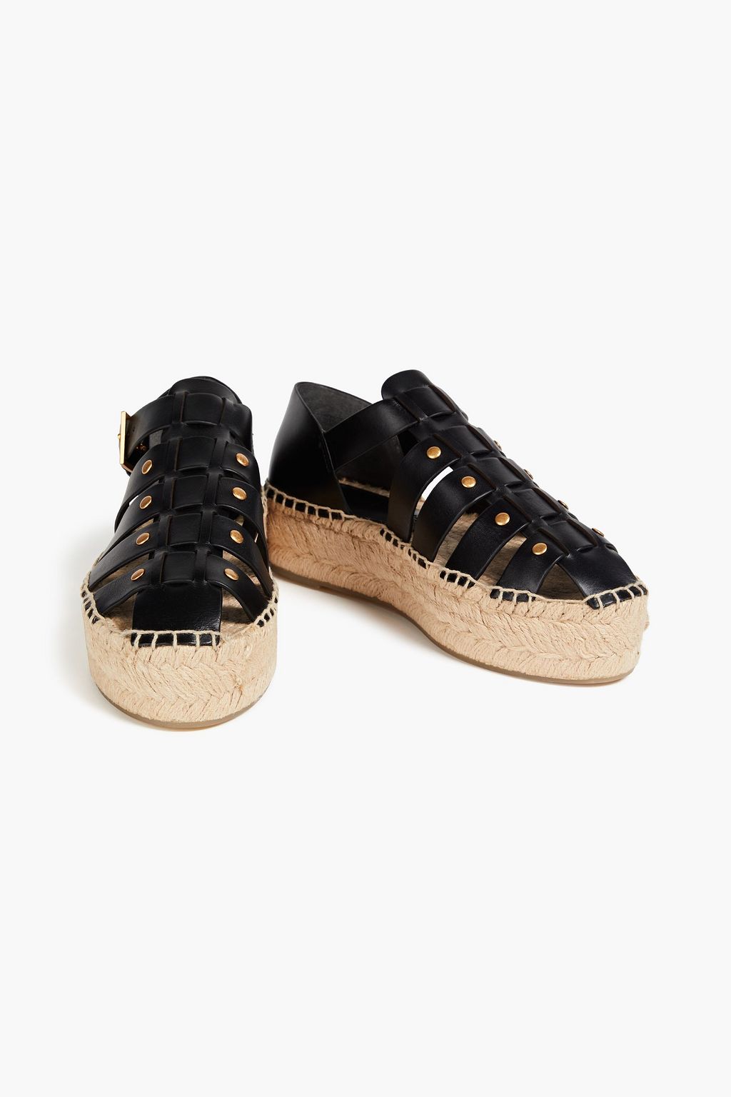 TORY BURCH Fisherman studded leather platform espadrilles