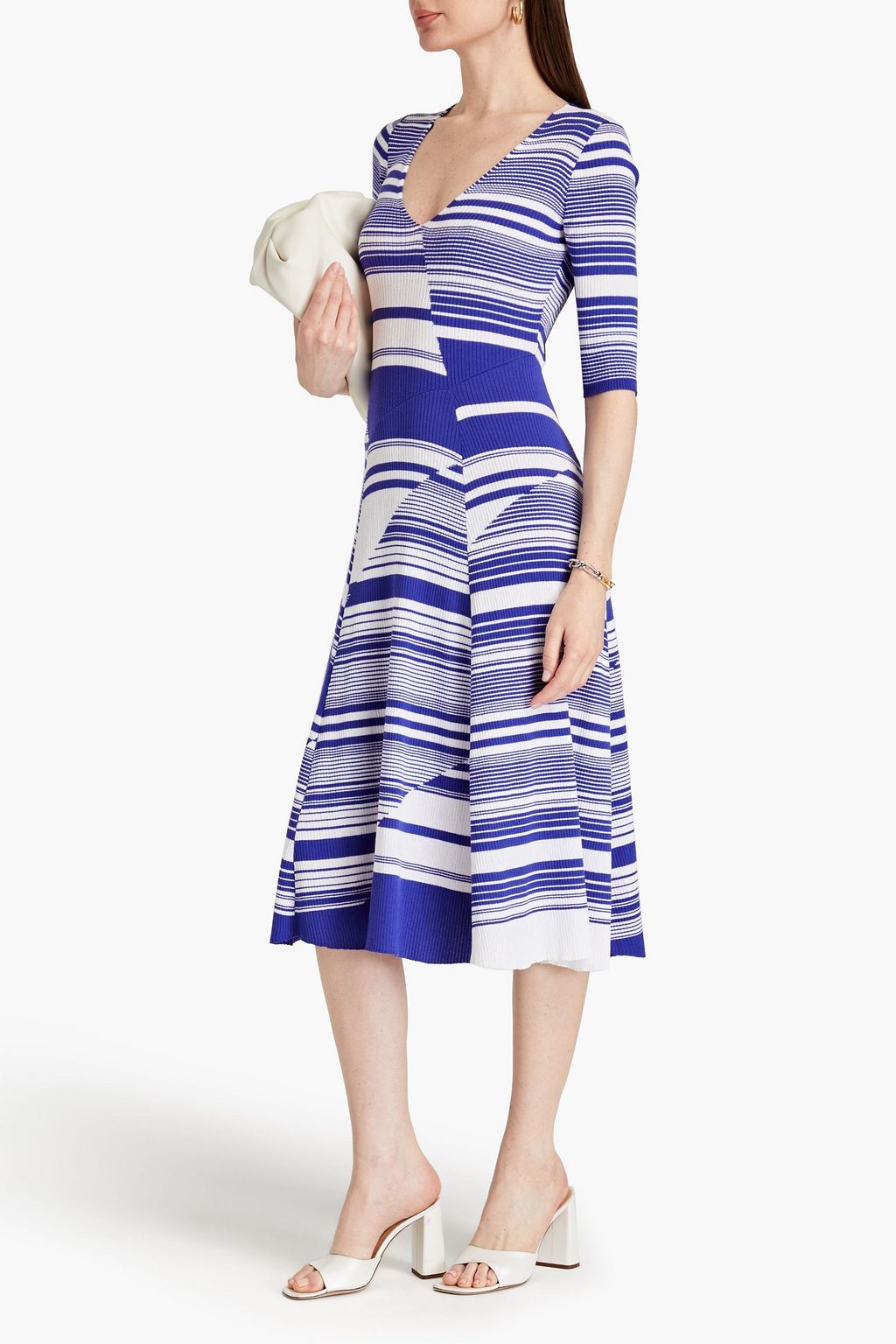 MISSONI فستان متوسط الطول من مزيج الصوف والقطن المحبوك بنمط مضلَّع ومخطط