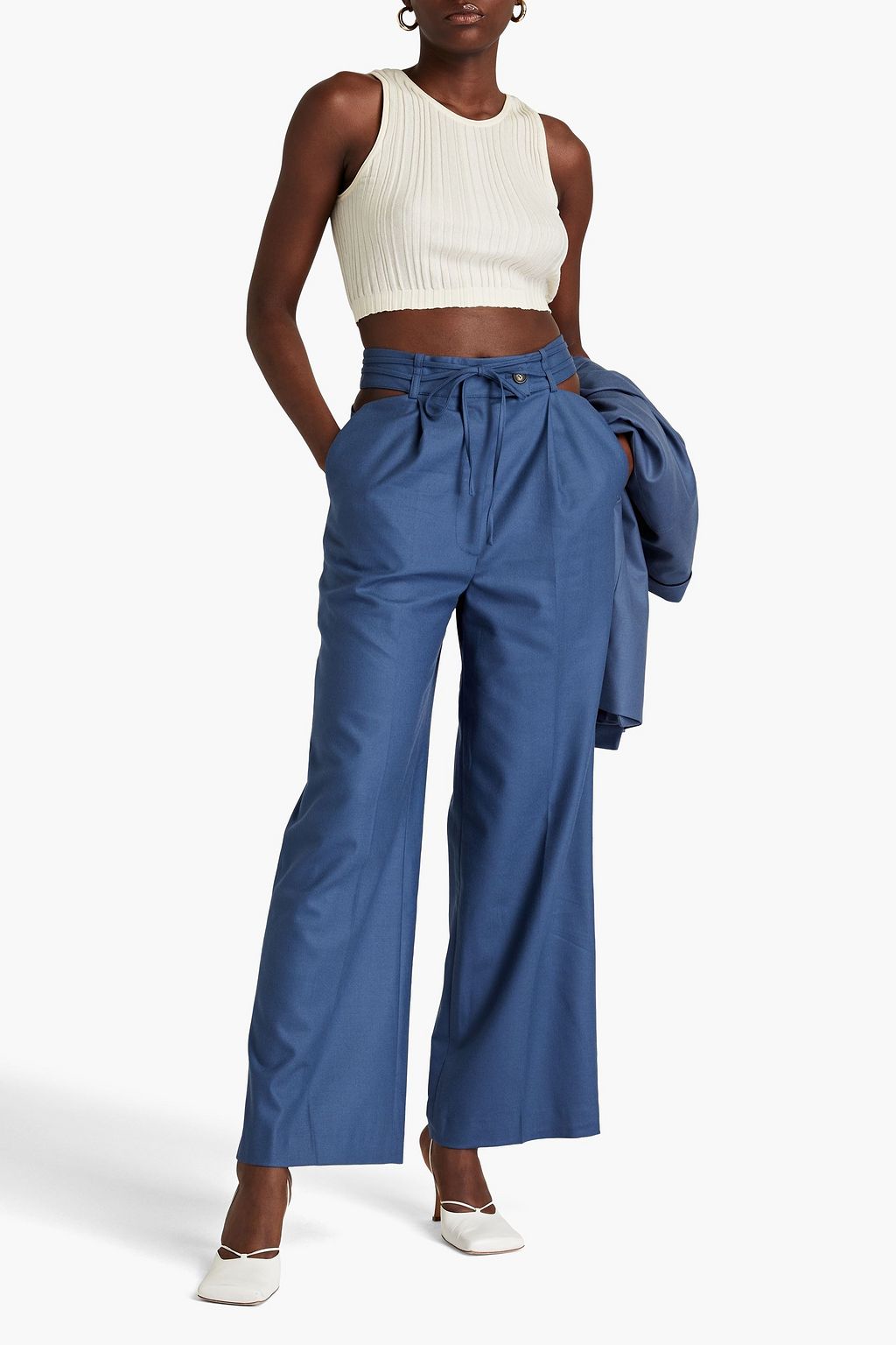 LOULOU STUDIO ウール混ツイル ワイドレッグパンツ カットアウト
