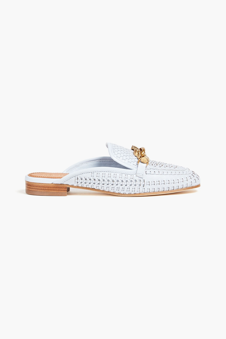 Tory Burch - Jessa chain-embellished woven leather loafers - Blue - US 5