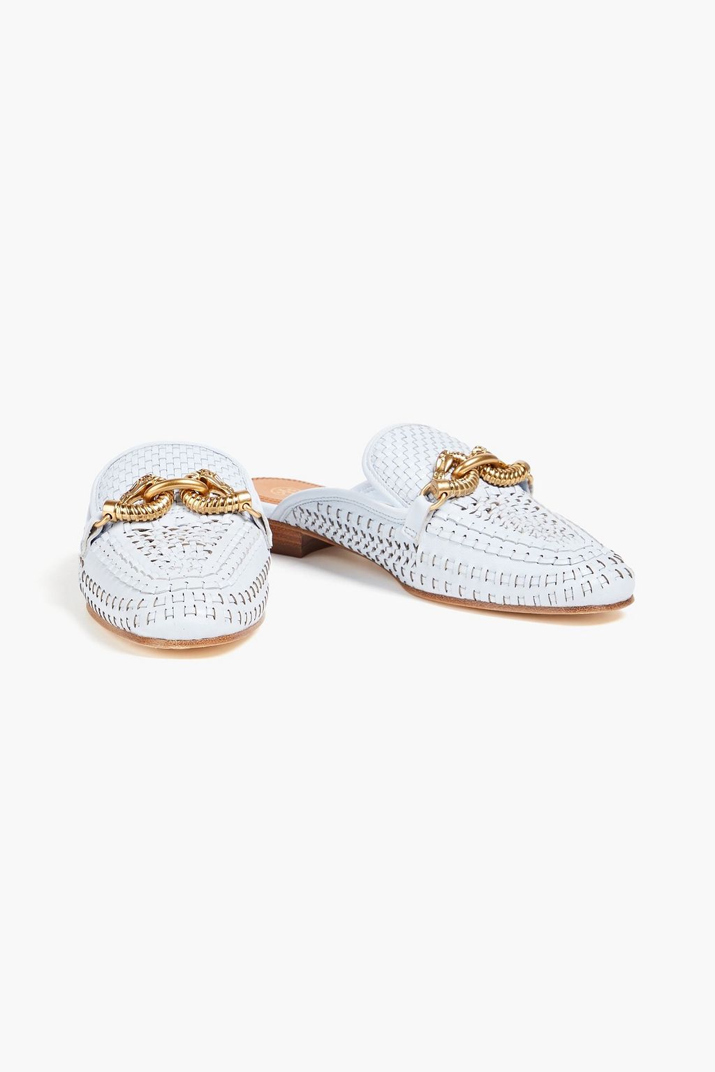 TORY BURCH 제사 장식 디테일 우븐 가죽 뮬