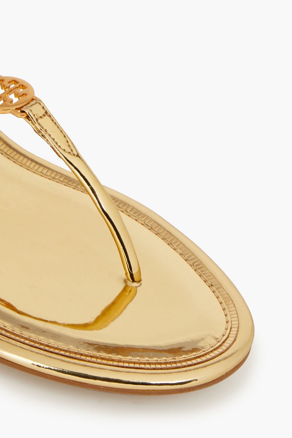 TORY BURCH Emmy metallic faux patent-leather slingback flip flops | THE ...