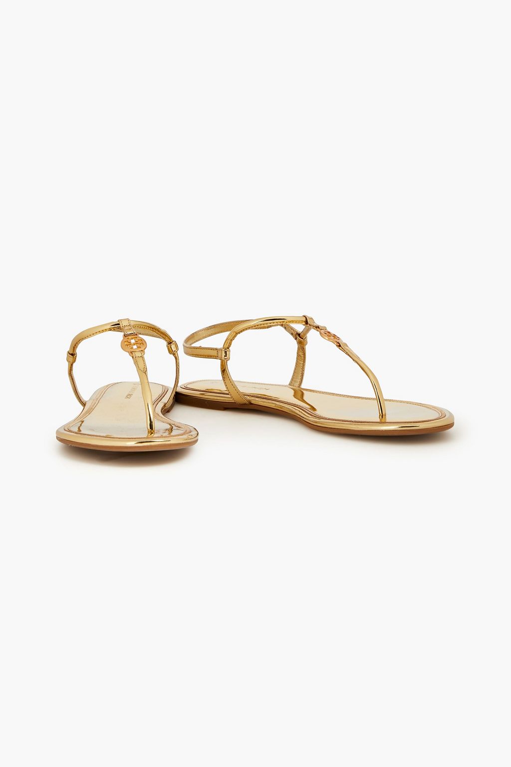 TORY BURCH Emmy metallic faux patent-leather slingback flip flops