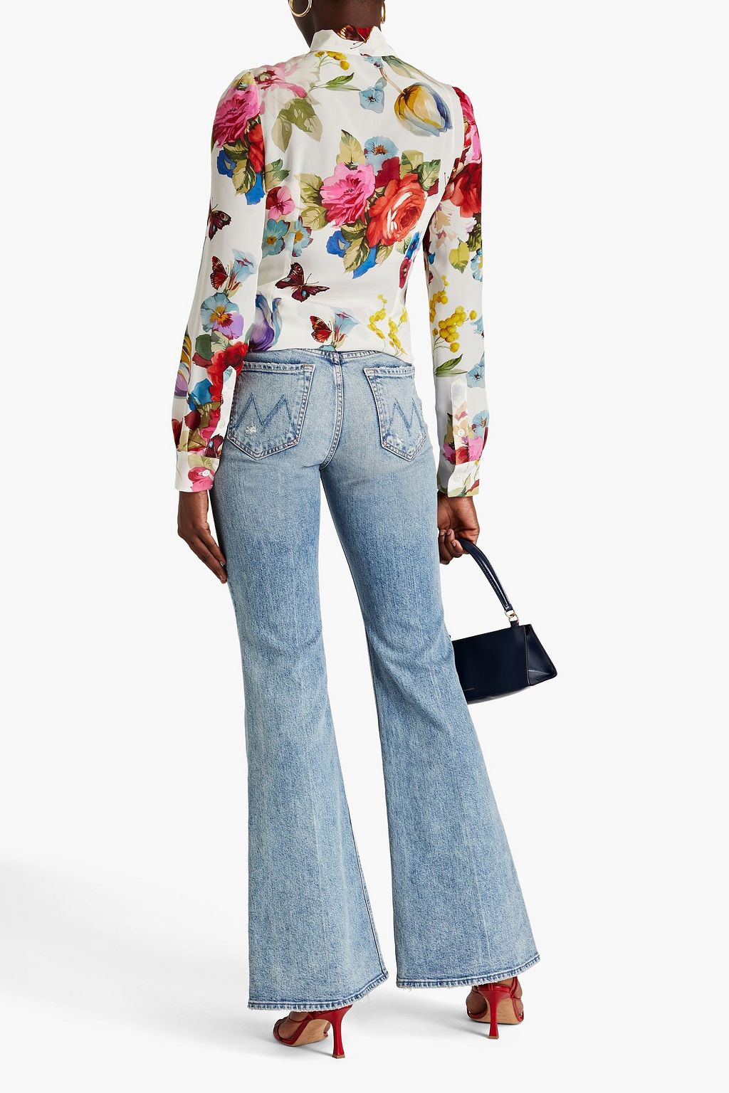 DOLCE&GABBANA Pussy-bow floral-print silk crepe de chine blouse
