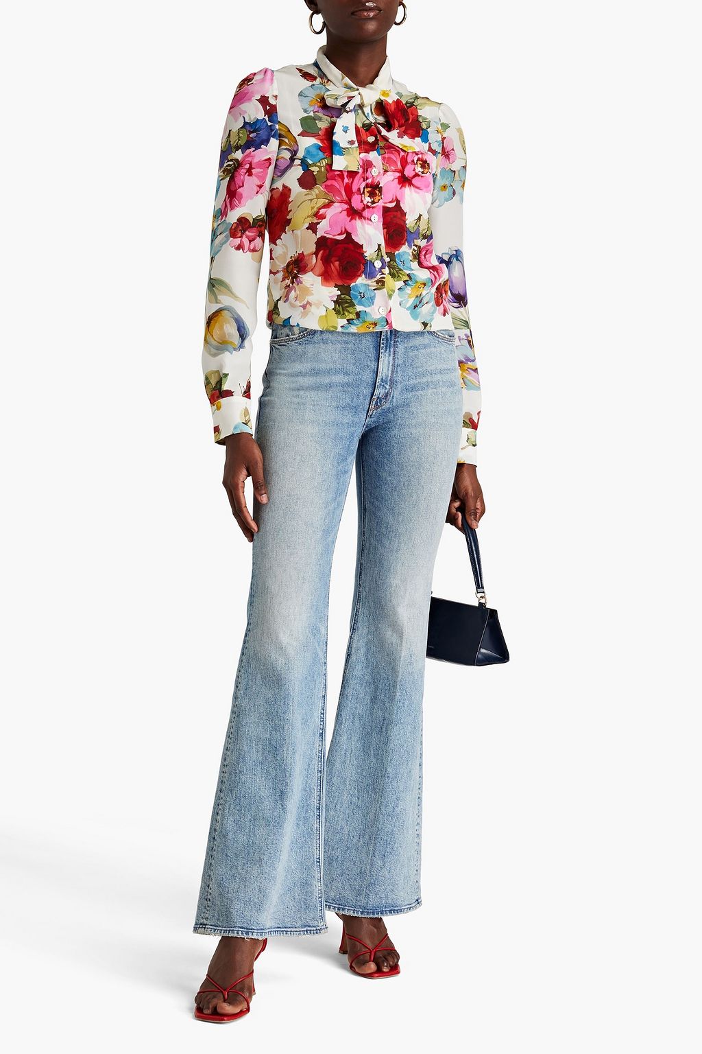 DOLCE&GABBANA Pussy-bow floral-print silk crepe de chine blouse