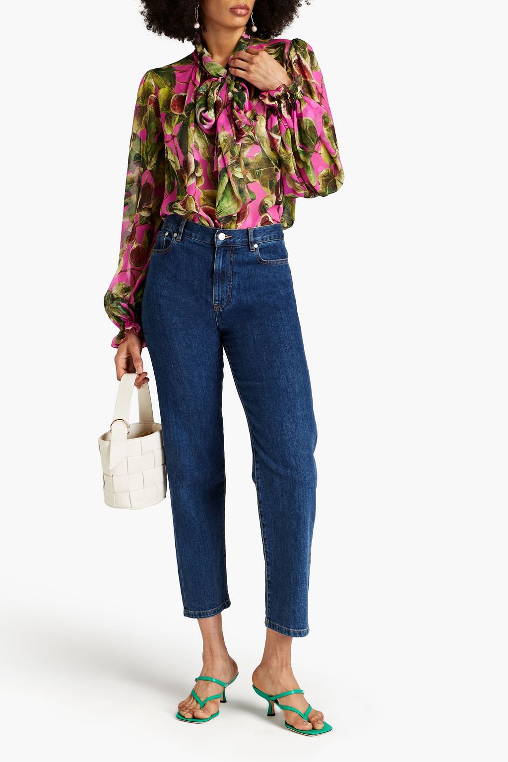 DOLCE&GABBANA Pussy-bow printed silk-chiffon blouse