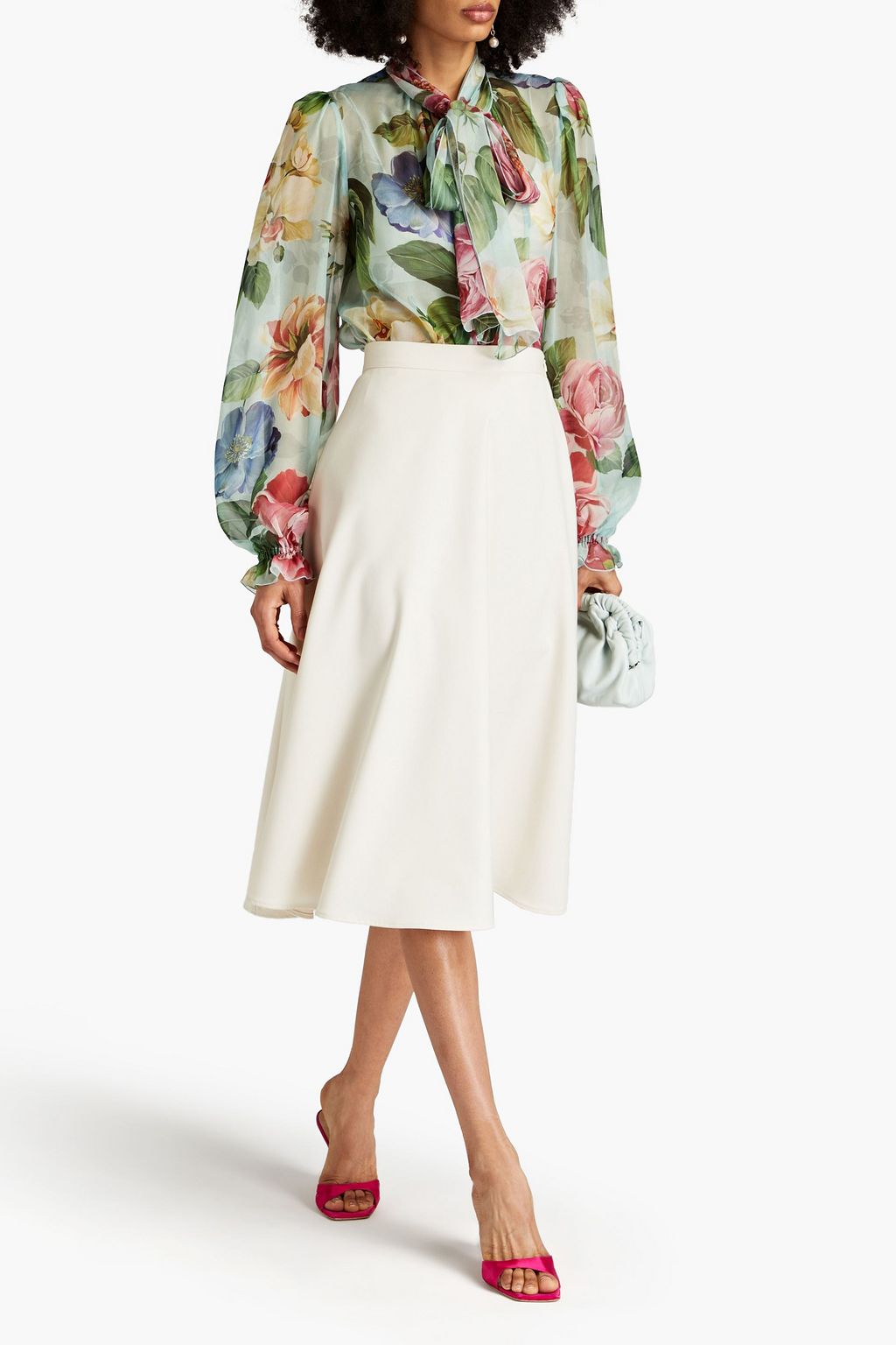 DOLCE&GABBANA Pussy-bow floral-print silk-chiffon blouse