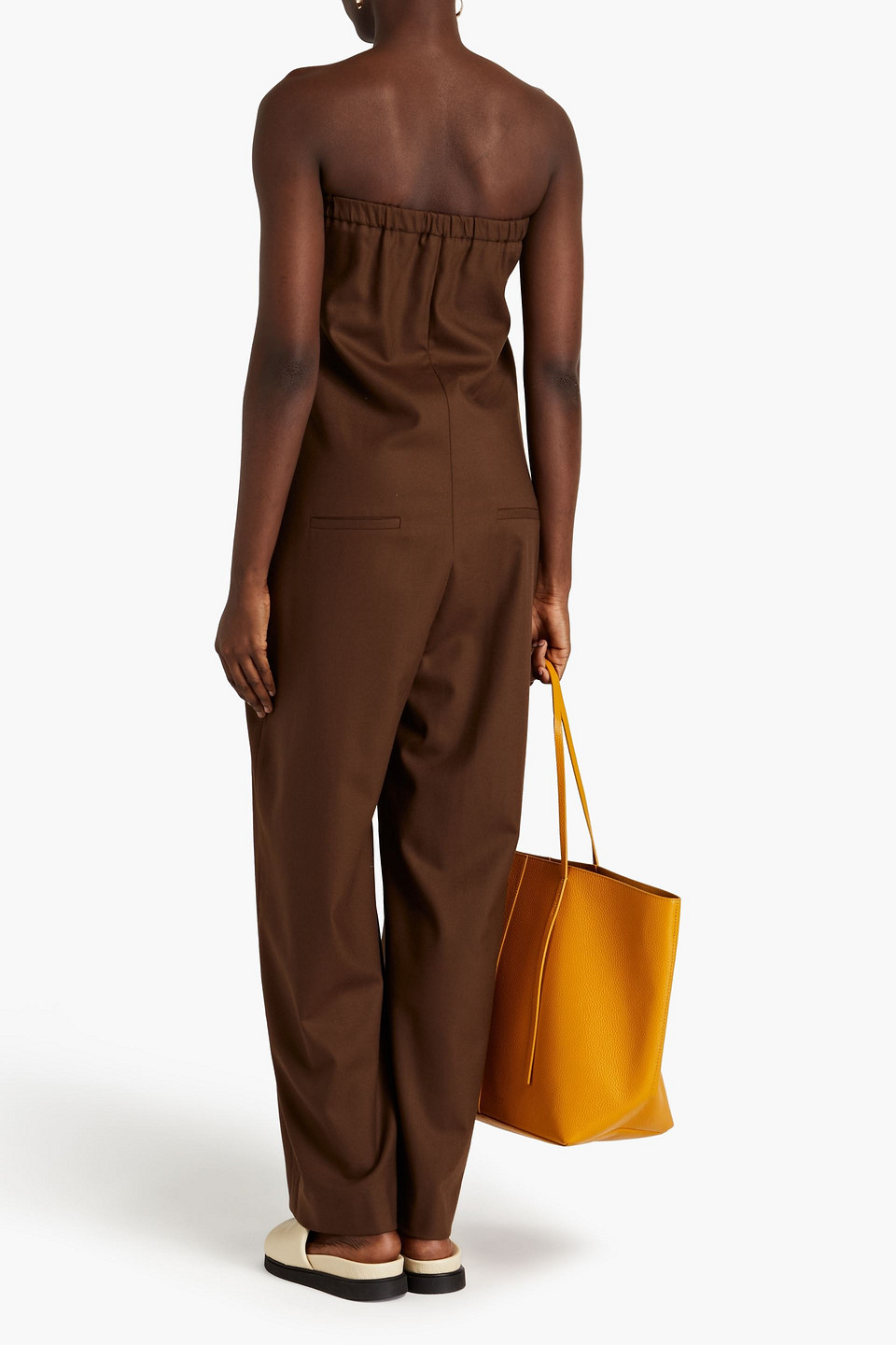 Shop Loulou Studio Mellal Wool-blend Twill Wide-leg Jumpsuit In Chocolate