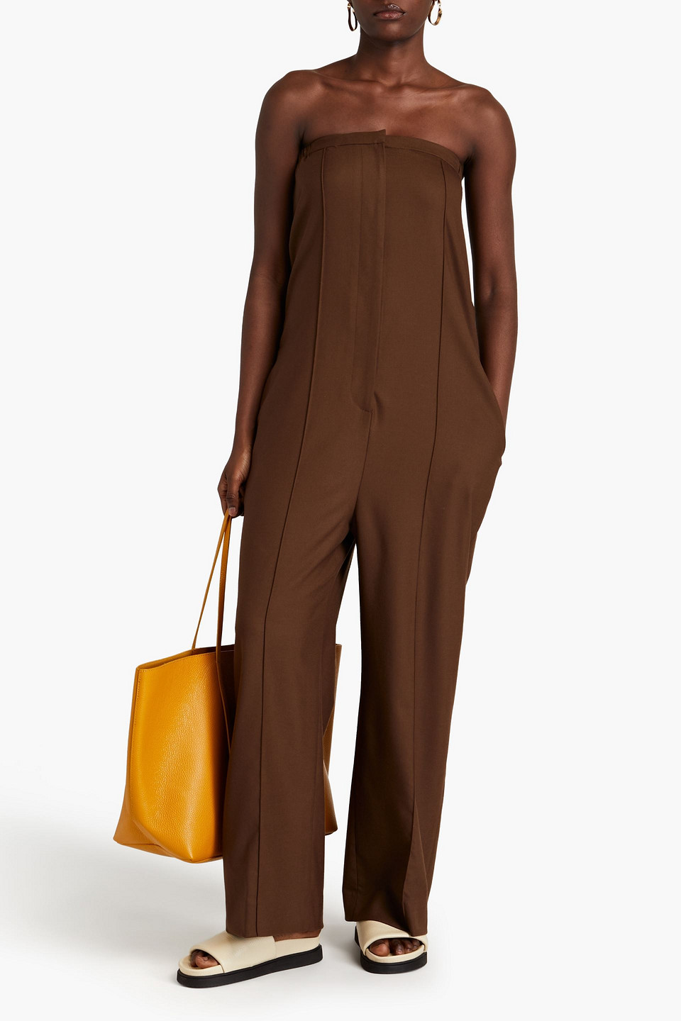 Shop Loulou Studio Mellal Wool-blend Twill Wide-leg Jumpsuit In Chocolate