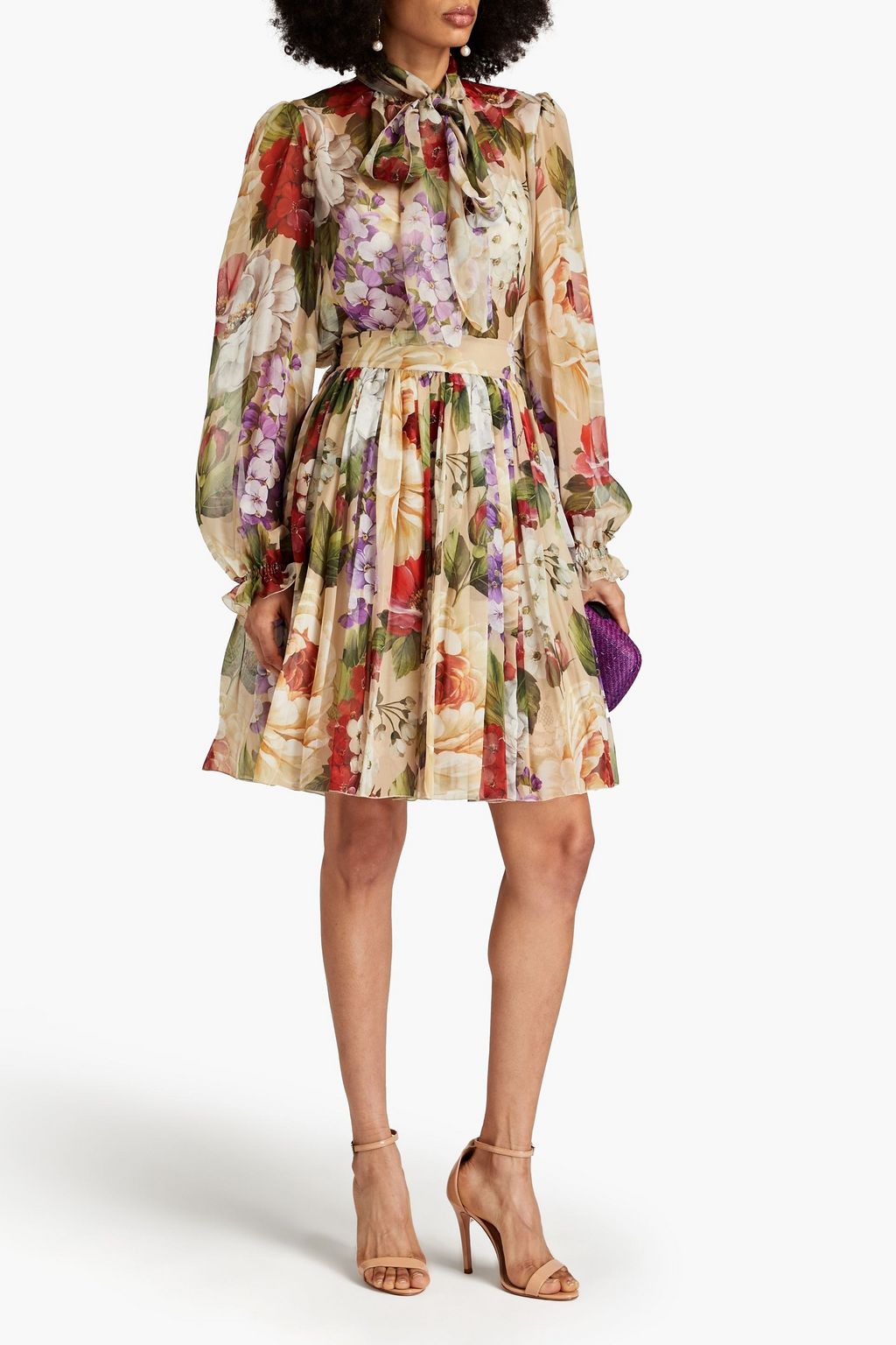 DOLCE&GABBANA Pussy-bow floral-print silk-chiffon blouse