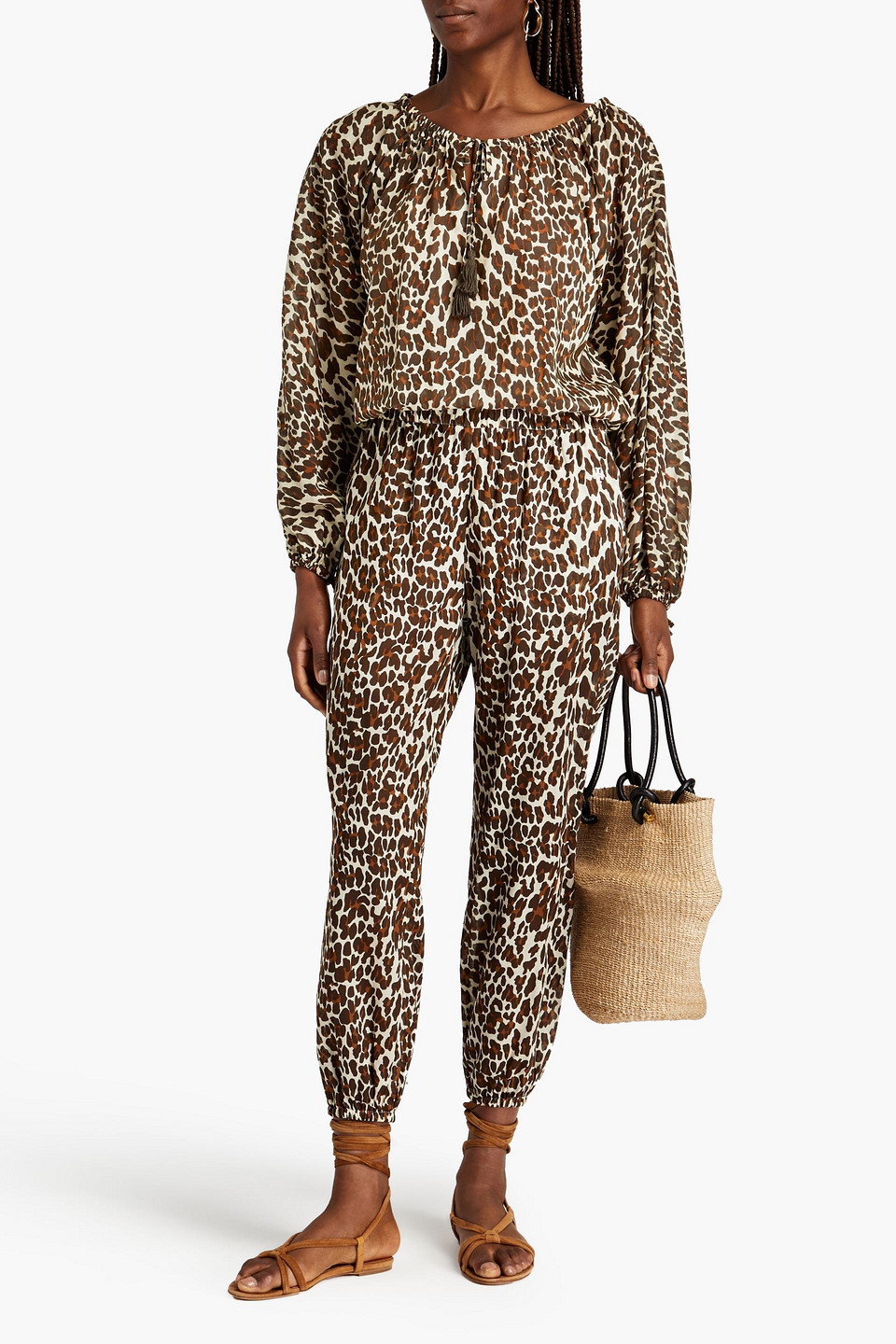  Tory Burch - Bluse Aus Einer Baumwoll-seidenmischung Mit Leopardenprint Und Schluppe - Animal-print - Xs 
