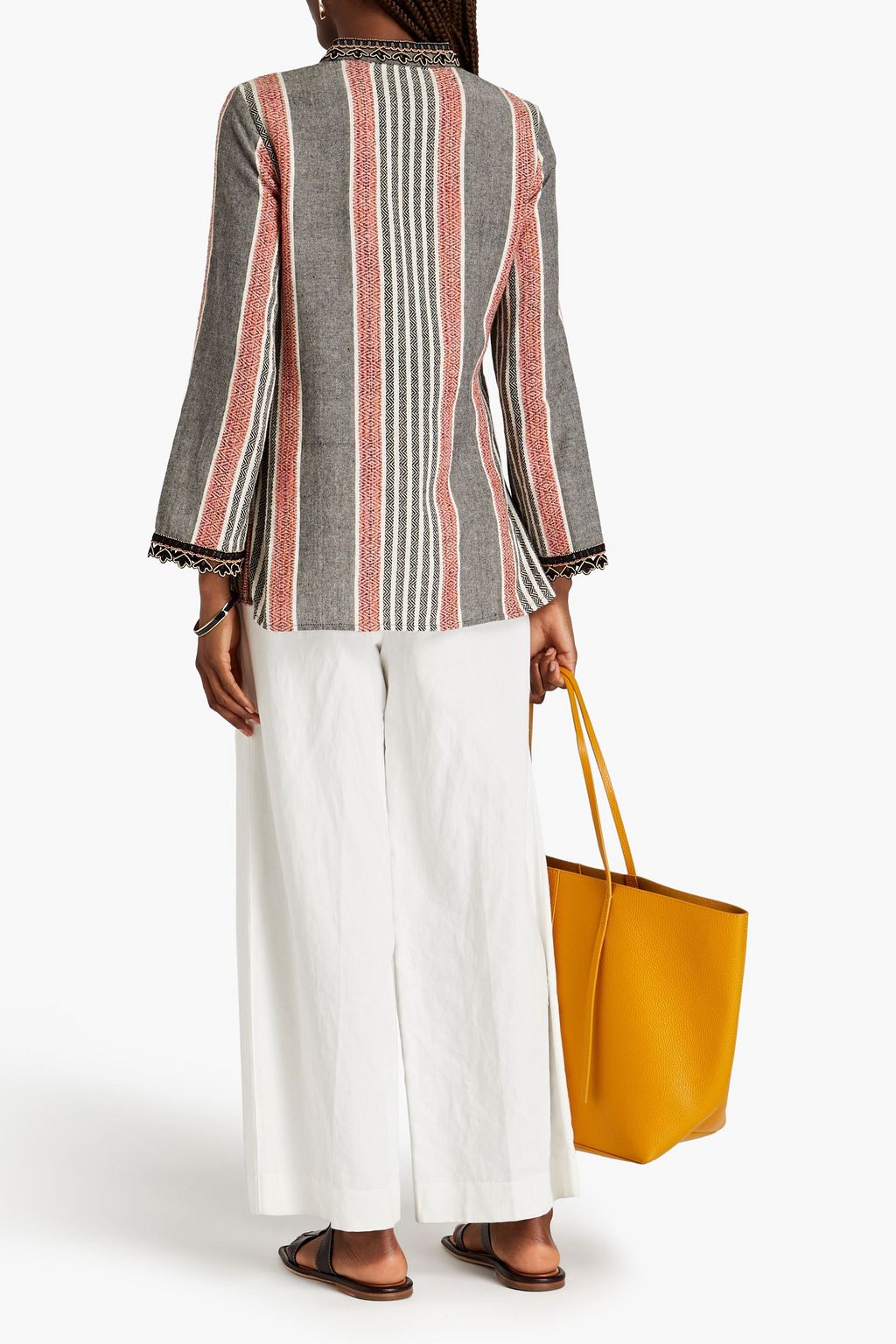 TORY BURCH تونيك من مزيج القطن بتصميم مطرز مزين بالخرز