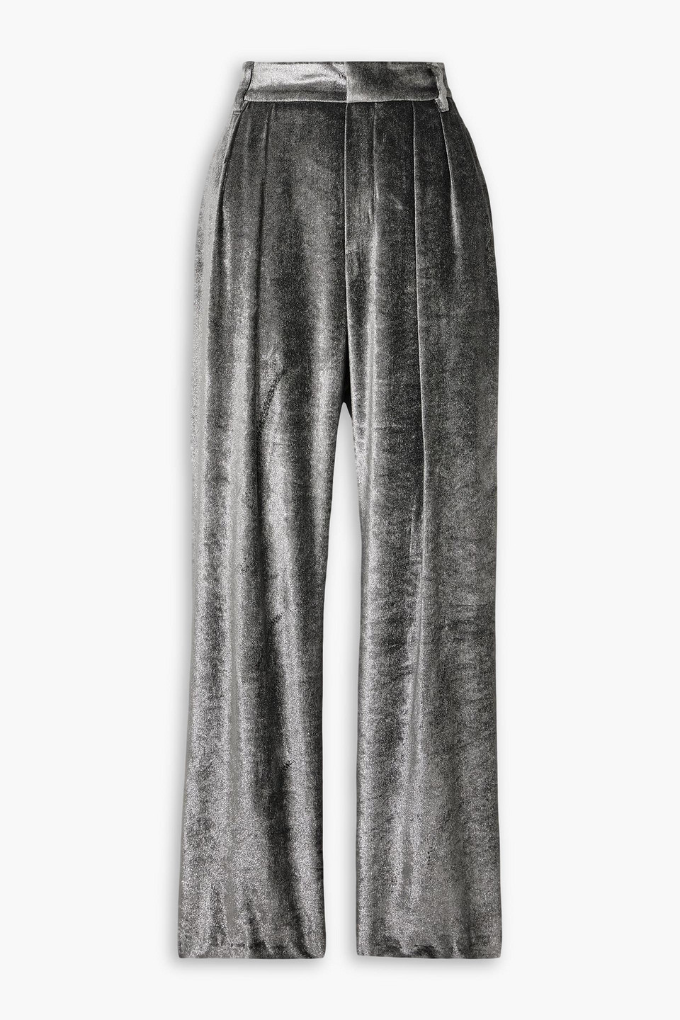 Brunello Cucinelli Pleated Metallic Velvet Straight-leg Pants In Neutral