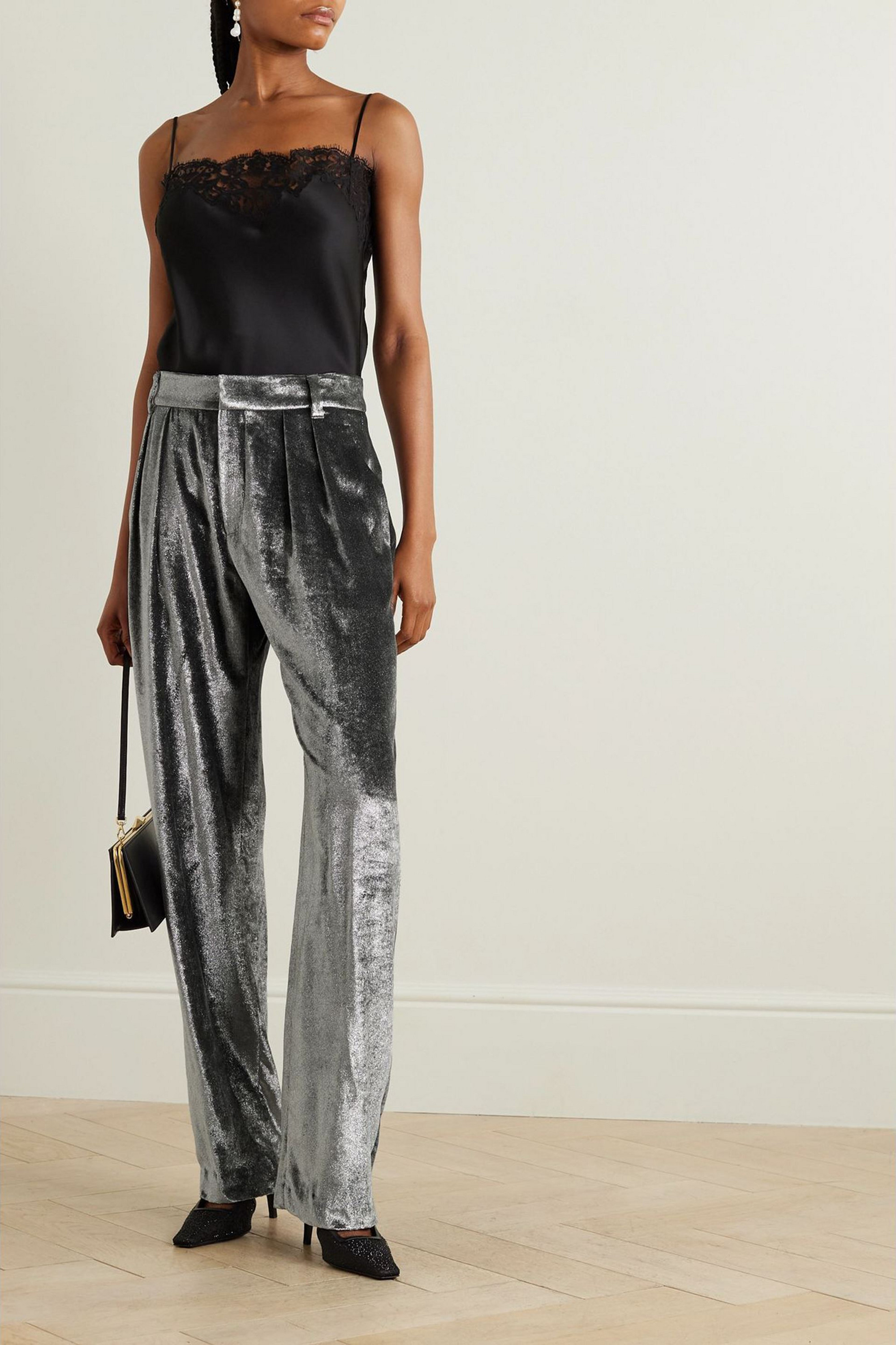 Brunello Cucinelli Pleated metallic velvet straight-leg pants