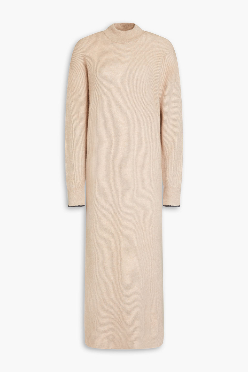 Brunello Cucinelli Bead-embellished Ribbed Alpaca And Cotton-blend Midi Dress In Neutral