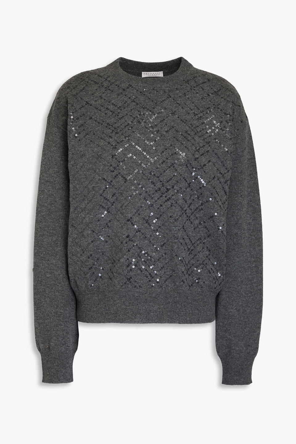 brunello cucinelli - sequin-embellished wool, cashmere and silk-blend sweater - gray - xxl