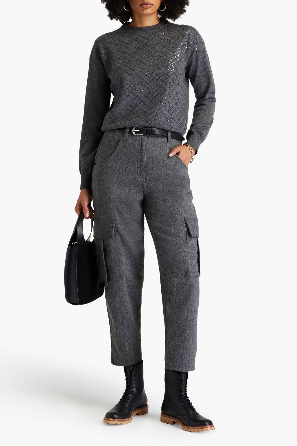 BRUNELLO CUCINELLI Sequin-embellished wool, cashmere and silk-blend sweater
