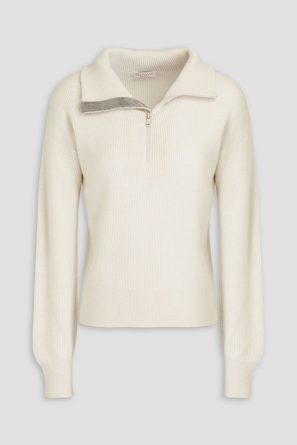 BRUNELLO CUCINELLI カシミヤ ハーフジップセーター ビーズ付き 
