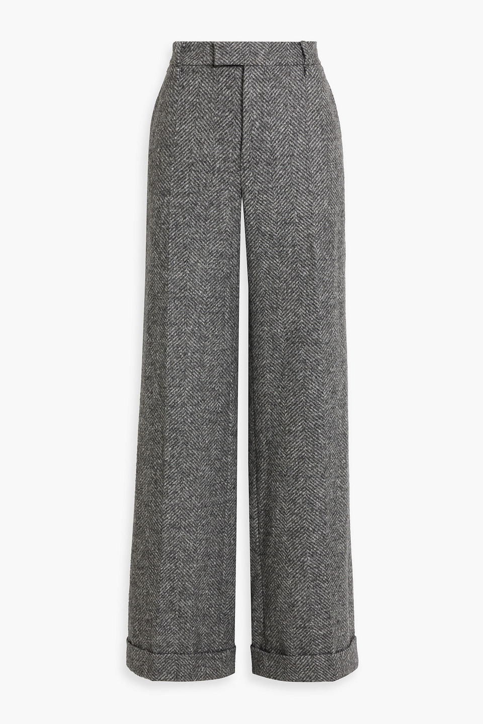 Herringbone tweed wide-leg pants
