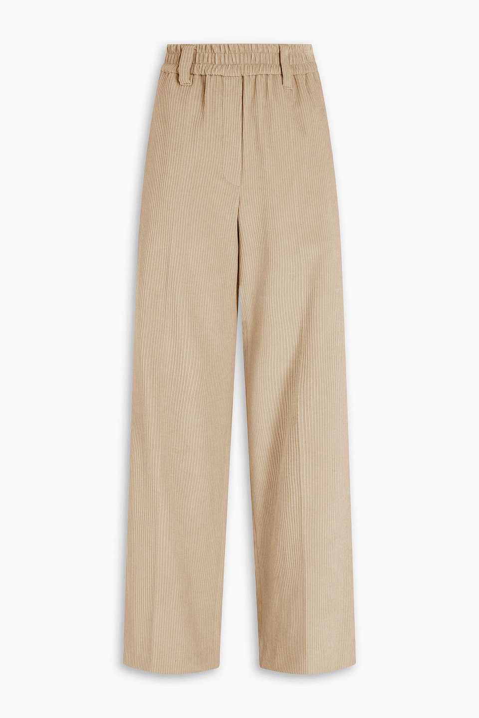 Brunello Cucinelli Bead-embellished Cotton-blend Corduroy Wide-leg Trousers In Neutral