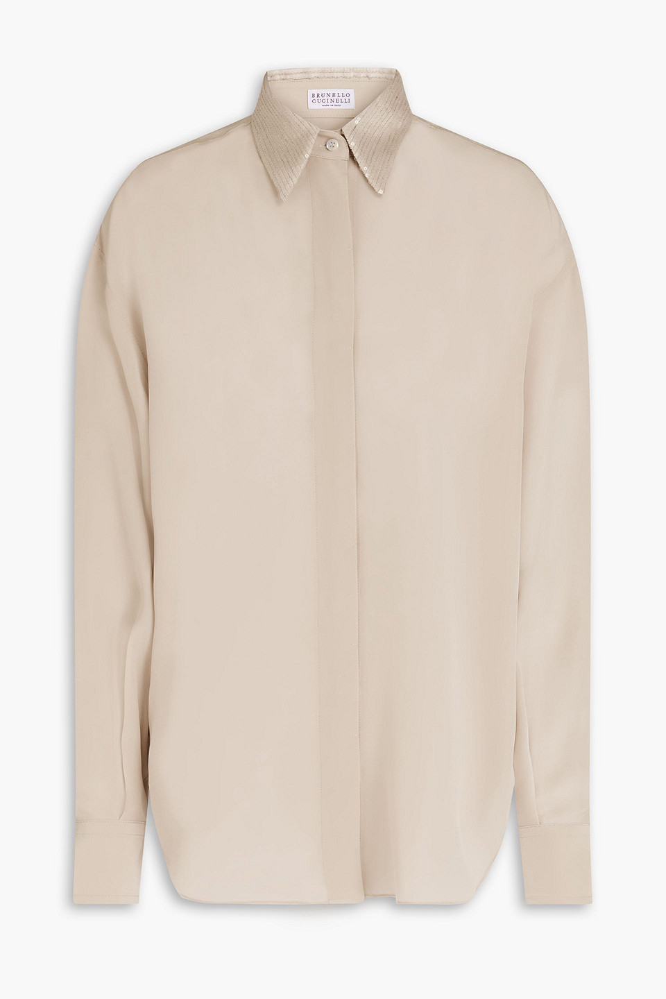 brunello cucinelli - sequin-embellished silk crepe de chine shirt - neutral - xs