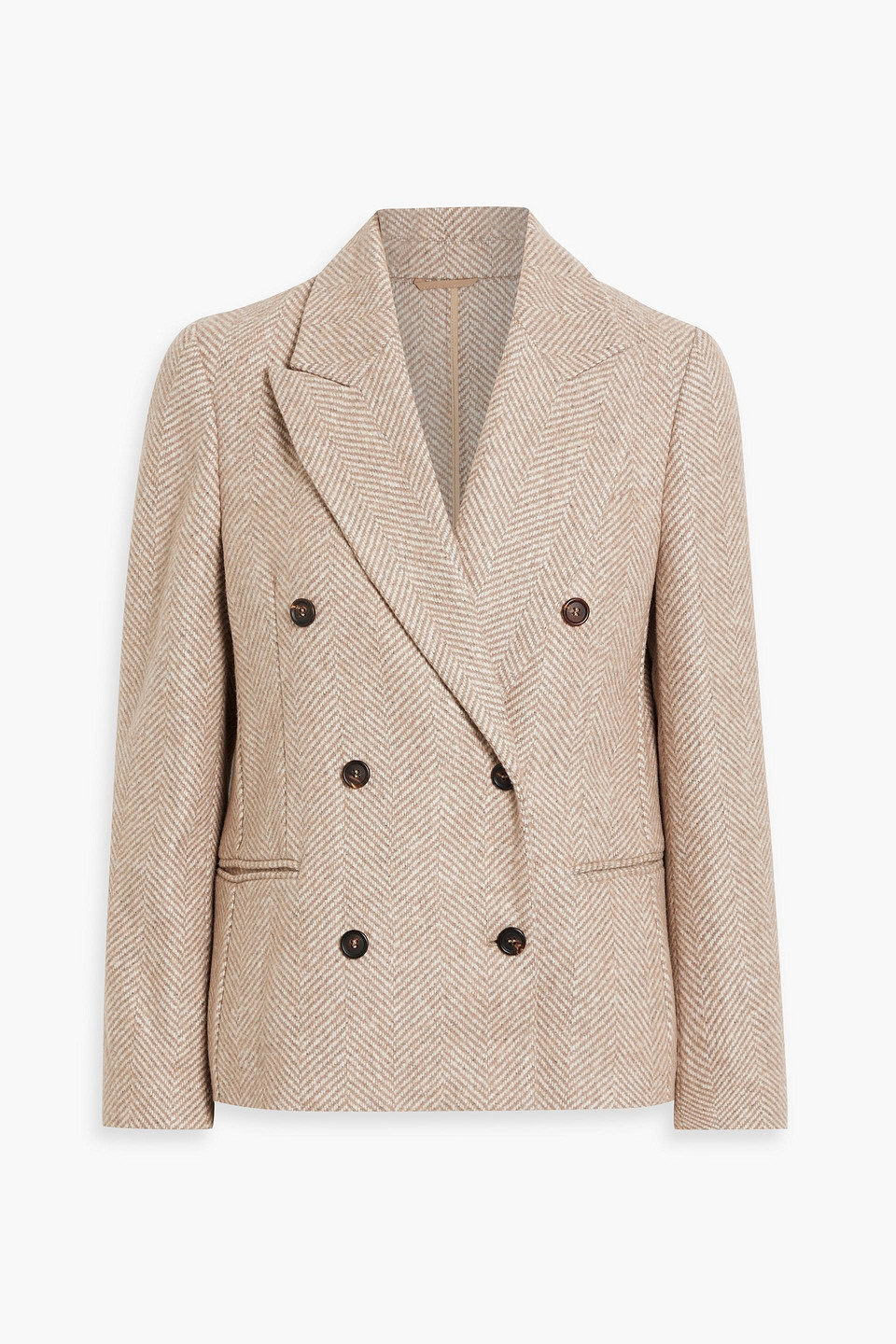 Brunello Cucinelli Double-breasted Herringbone Tweed Blazer In Light Brown