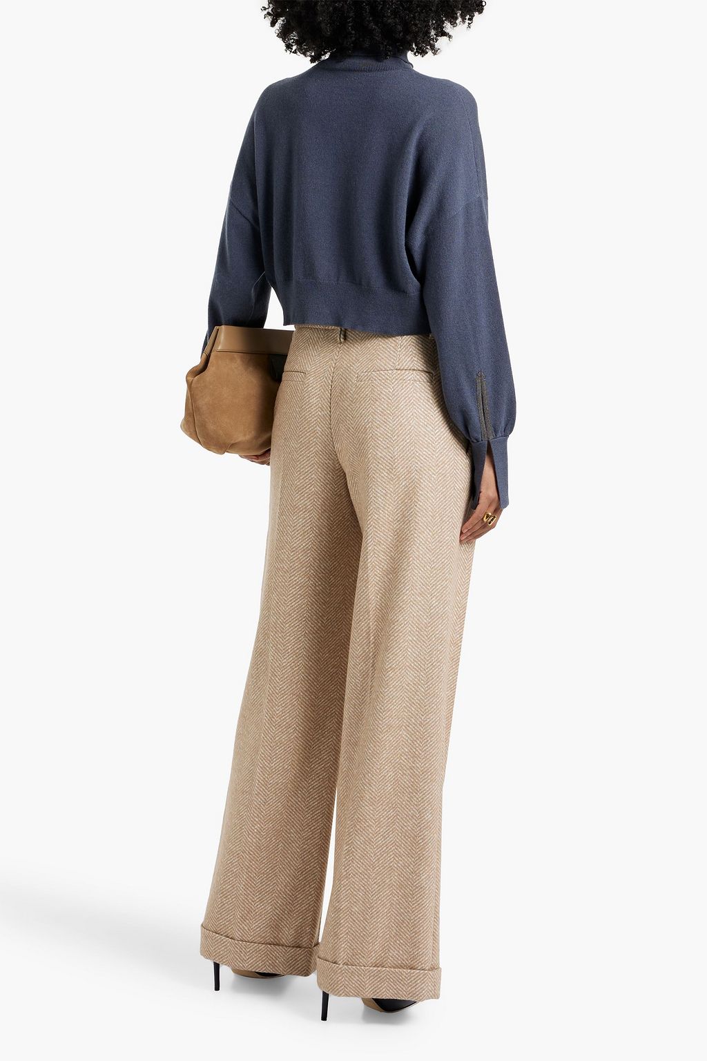 BRUNELLO CUCINELLI Herringbone tweed wide-leg pants