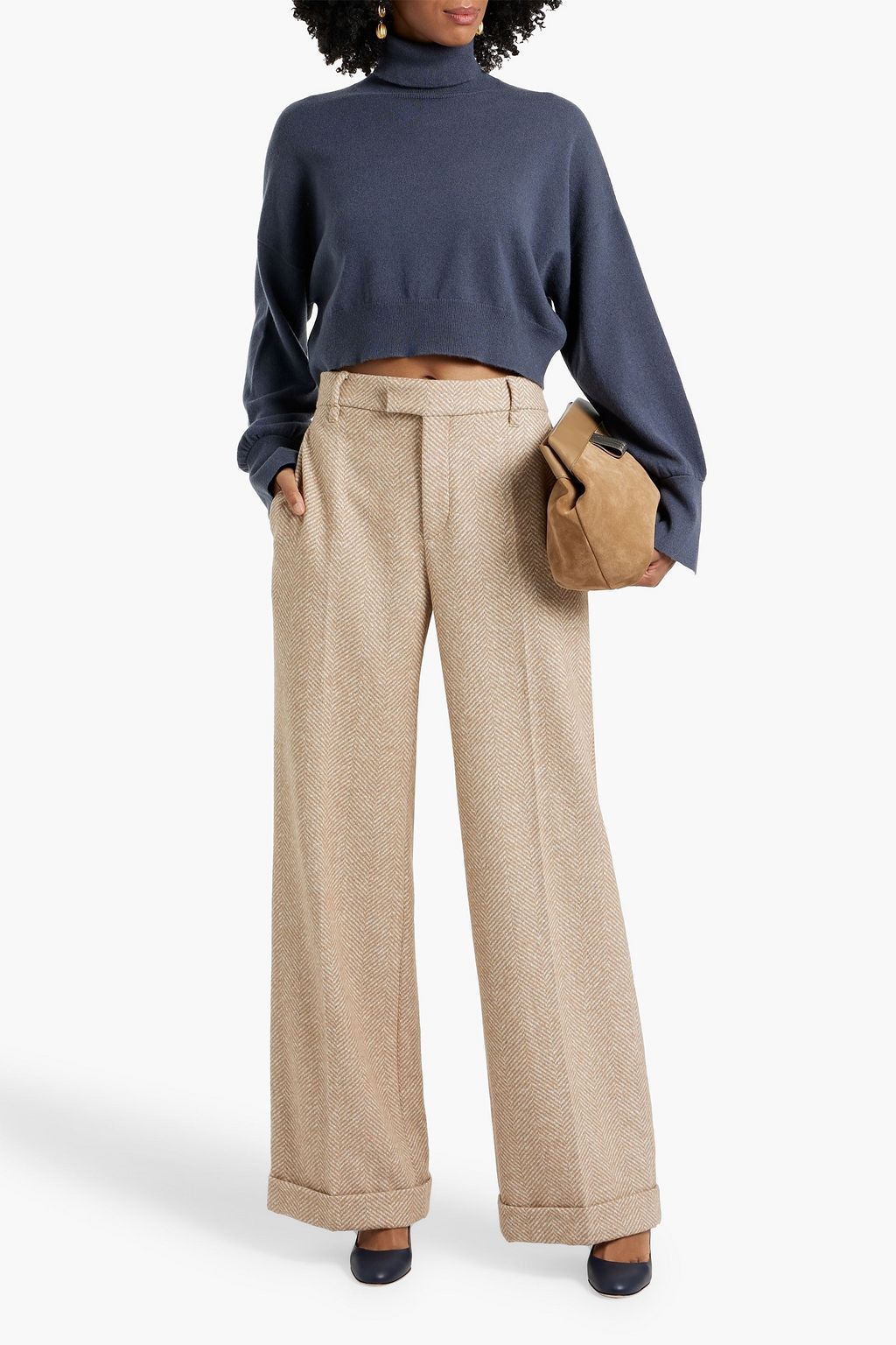 BRUNELLO CUCINELLI Herringbone tweed wide-leg pants