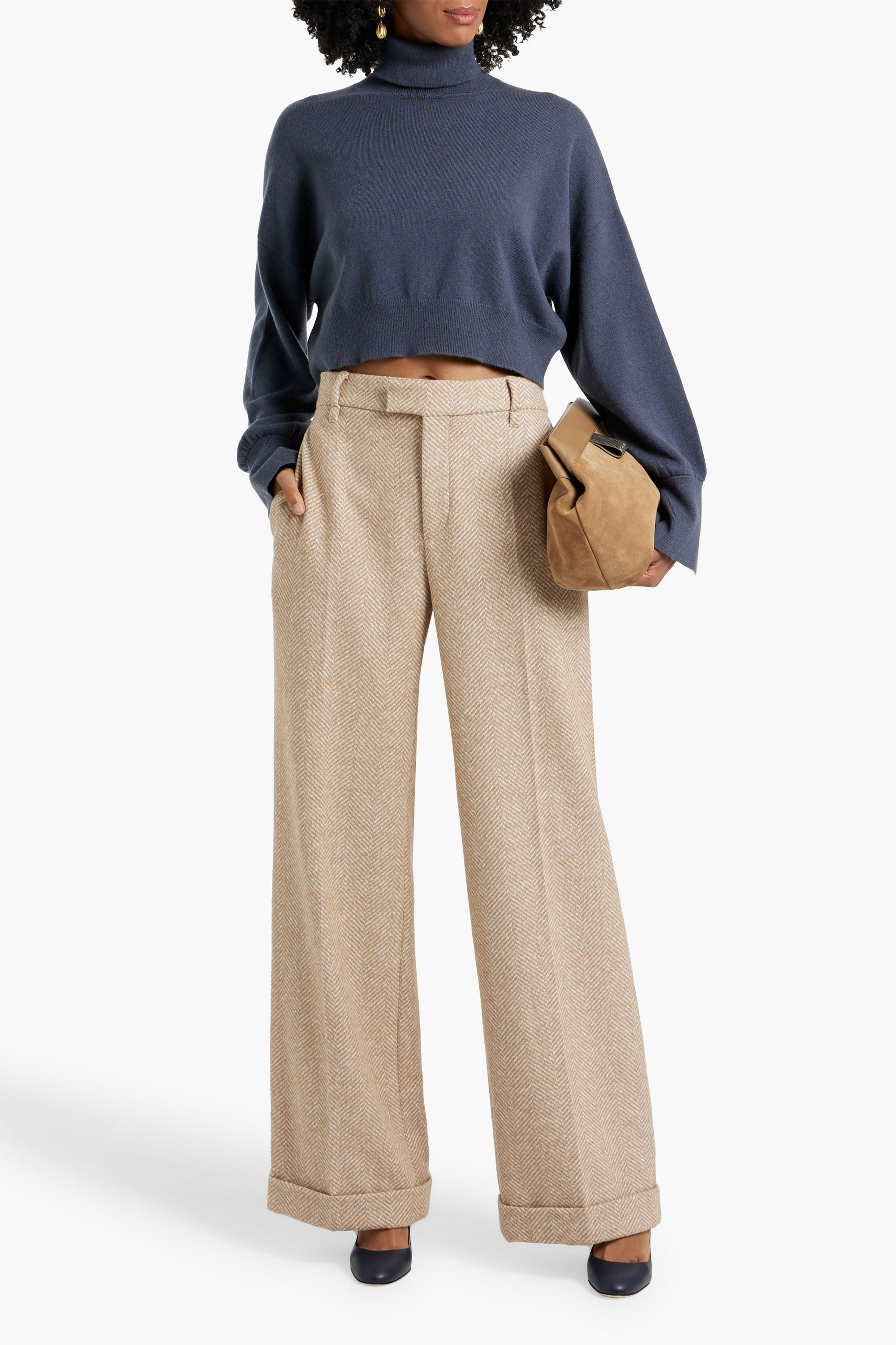 Brunello Cucinelli Herringbone tweed wide-leg pants