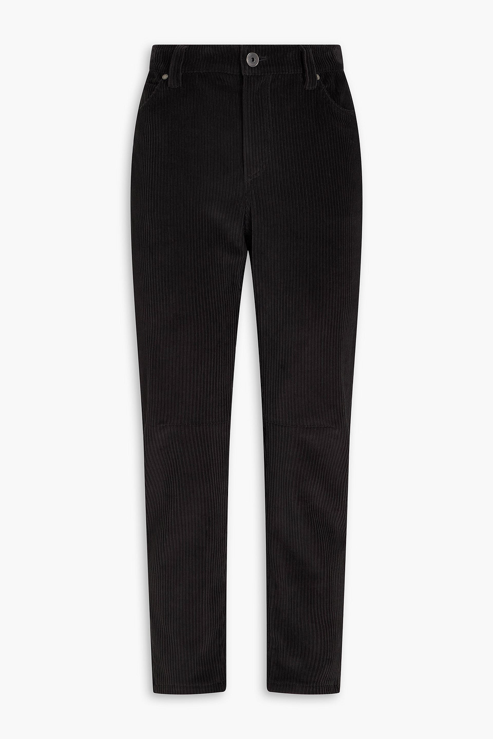 Brunello Cucinelli Cropped Bead-embellished Cotton-blend Corduroy Straight-leg Trousers In Brown