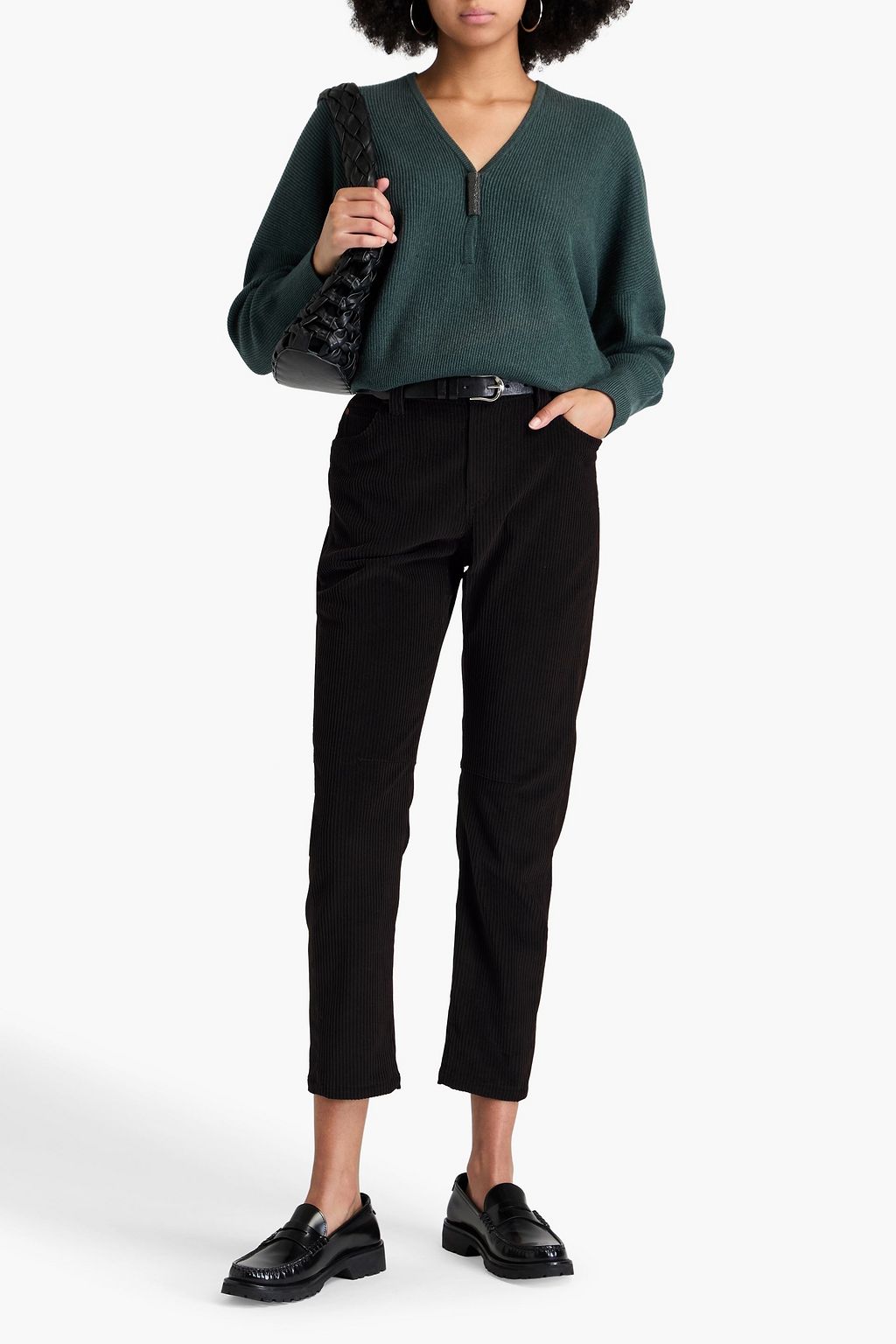 BRUNELLO CUCINELLI 비즈 장식 코튼 혼방 코듀로이 크롭 스트레이트 레그 팬츠