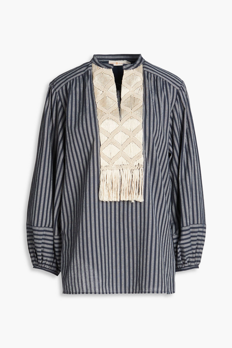 Tory Burch - Striped cotton macramé tunic - Blue - US 0