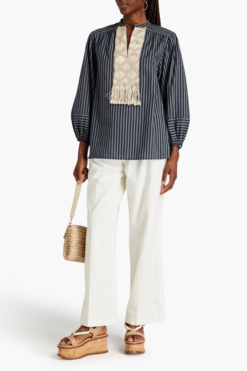TORY BURCH تونيك من قطن مكراميه بتصميم مخطط