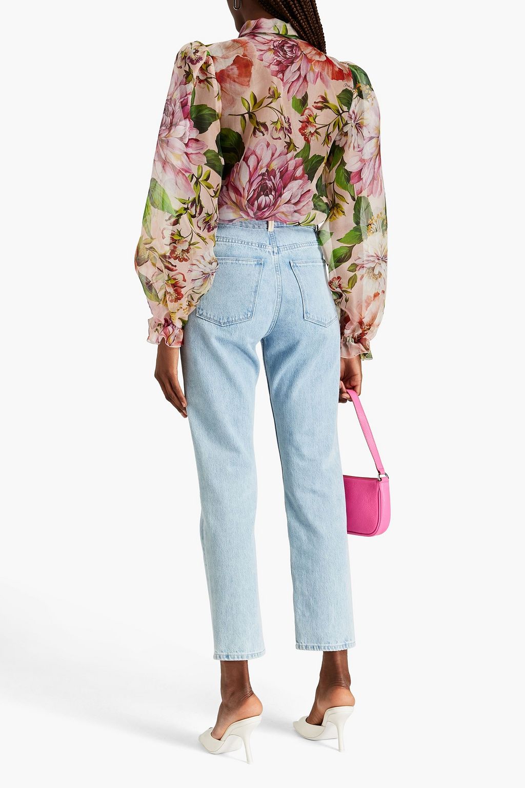 DOLCE&GABBANA Pussy-bow floral-print silk-organza shirt