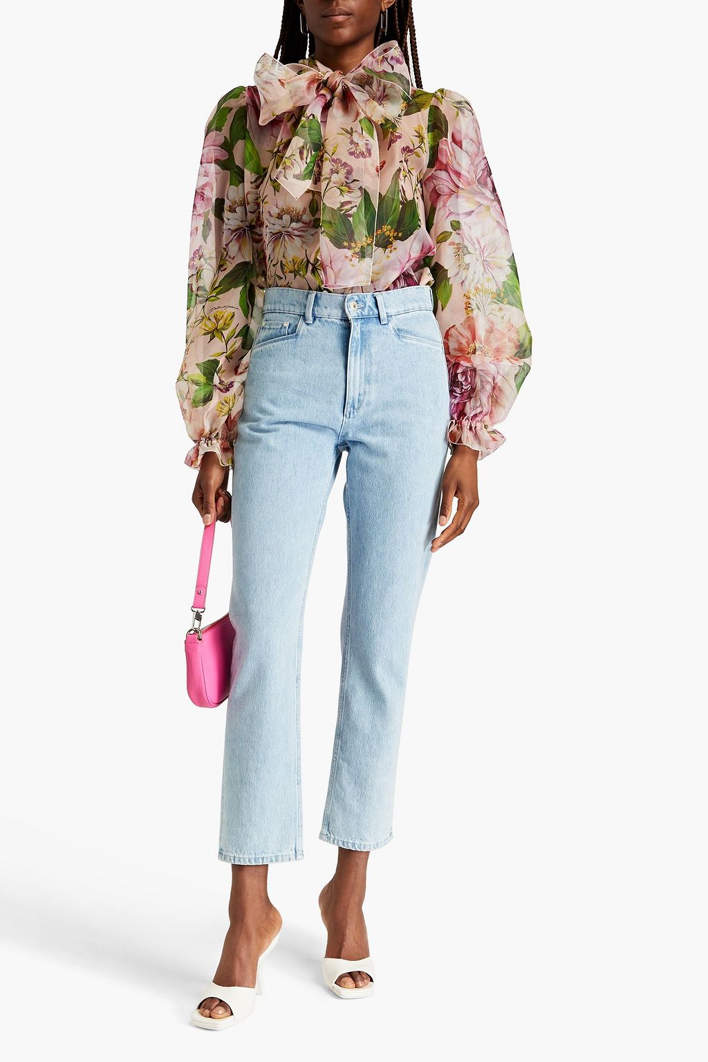 DOLCE&GABBANA Pussy-bow floral-print silk-organza shirt