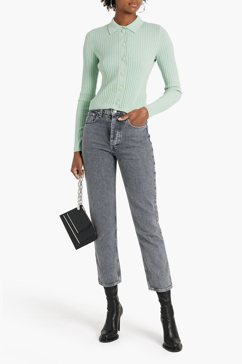 Shop Rag & Bone Nina Cropped Mid-rise Straight-leg Jeans In Gray