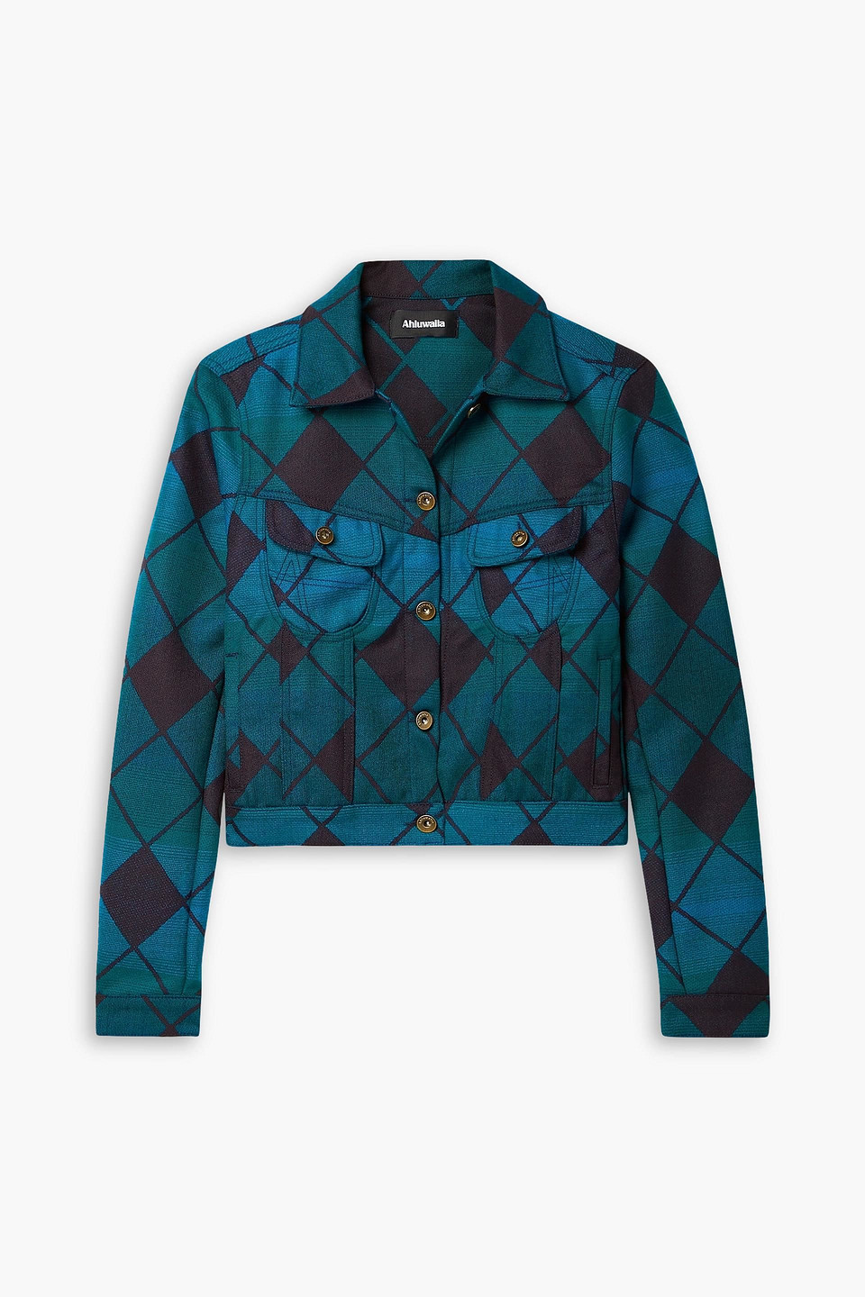 Ahluwalia Cropped Merino Wool-jacquard Jacket In Petrol