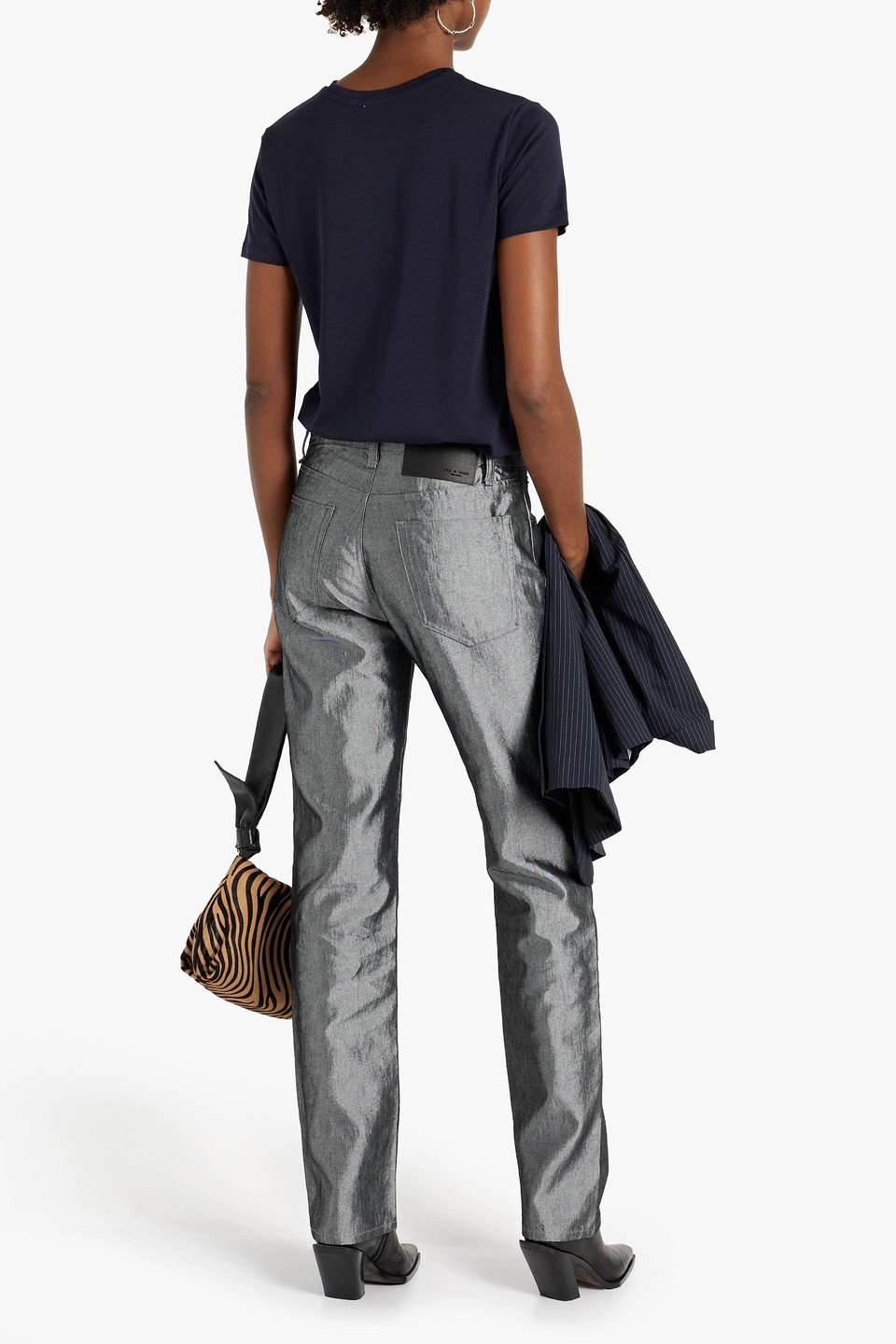 Shop Rag & Bone Piper Metallic Mid-rise Straight-leg Jeans In Gray