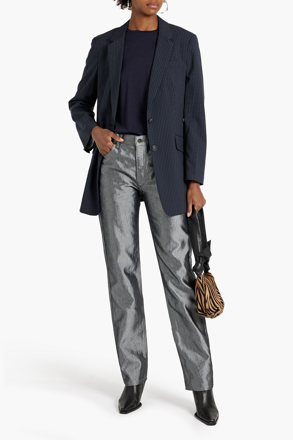 Shop Rag & Bone Piper Metallic Mid-rise Straight-leg Jeans In Gray