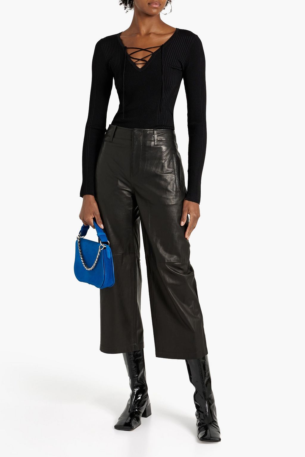 RAG & BONE 가죽 크롭 스트레이트 레그 팬츠