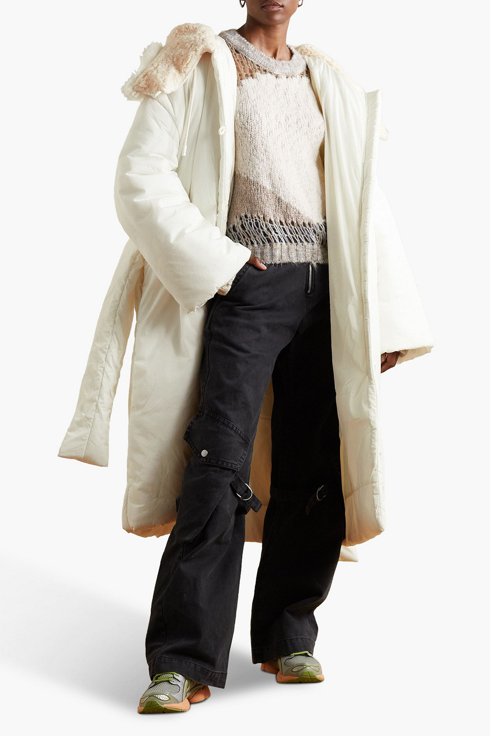 Acne Studios Oversized Faux Shearling-trimmed Padded Shell Jacket In White