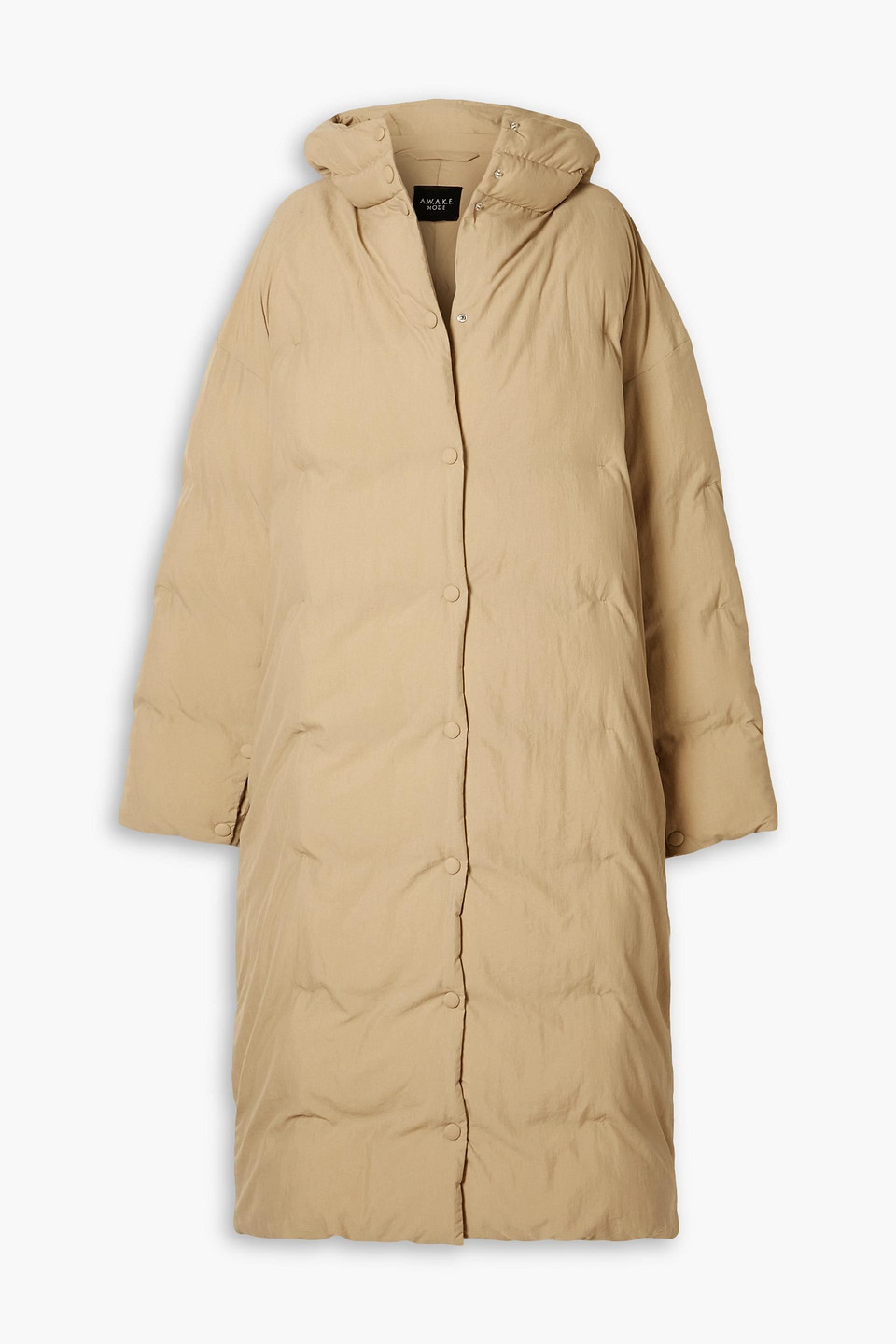 Oversized quilted shell hooded coat