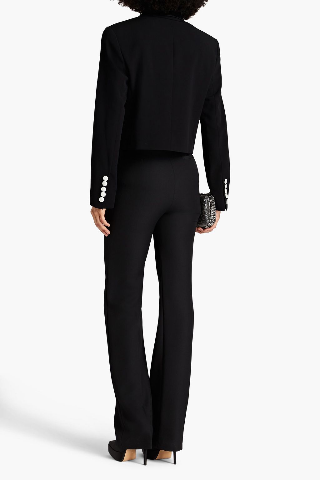 BALMAIN جاكيت قصير من الساتان بأجزاء من الكريب بأزرار مزدوجة