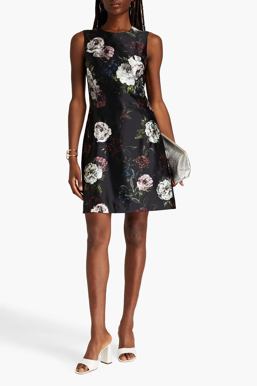 DOLCE&GABBANA Floral-print silk-shantung mini dress
