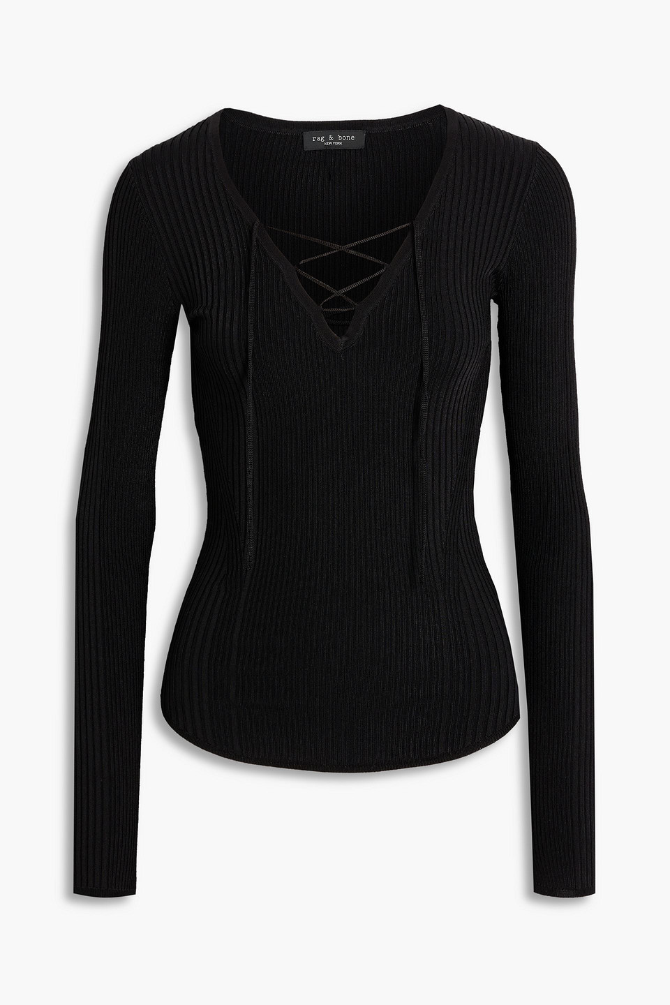 Rag & Bone Carrie Ribbed Lace-up Sweater In Black