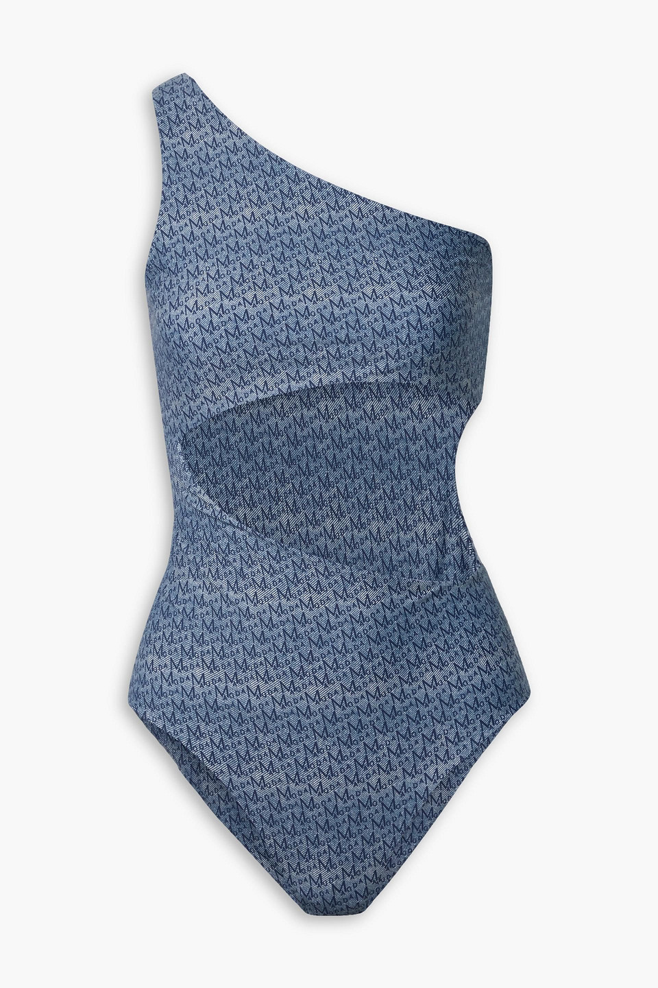Magda Butrym Monogram-print One-shoulder Swimsuit In Royal Blue