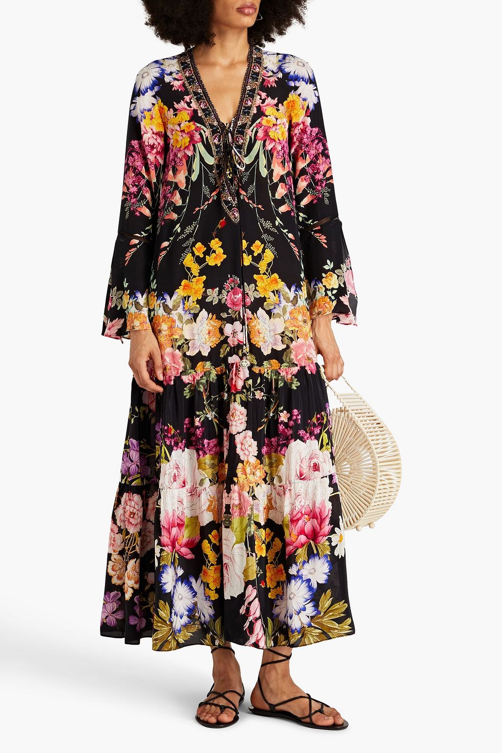 CAMILLA Gathered floral-print silk-crepe maxi dress